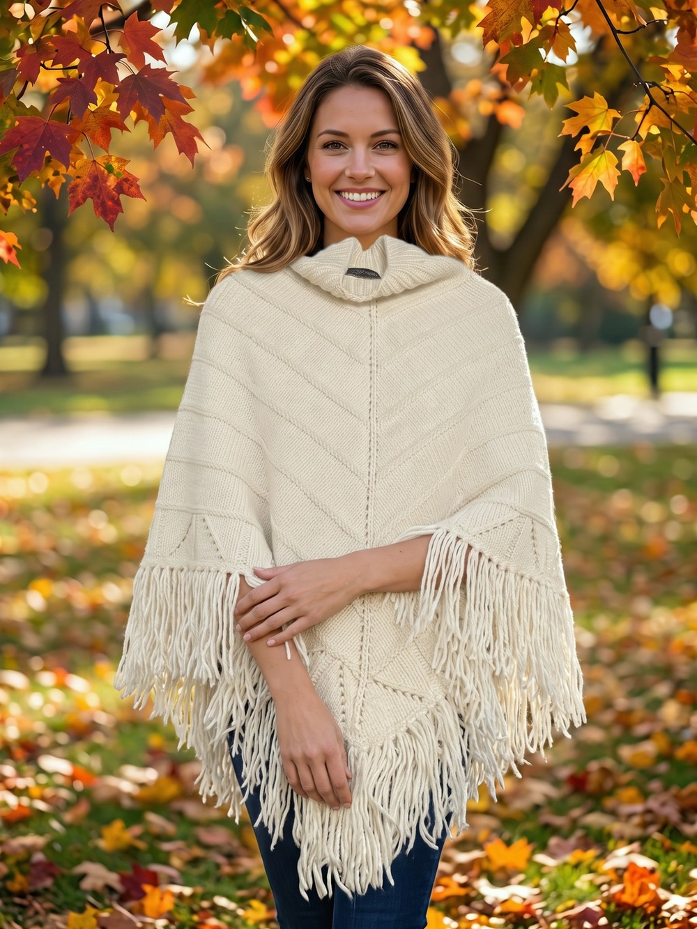 Cream Fringed Knit Poncho Sweater - Wool and Cotton “Bulli Importz” from Calgary
